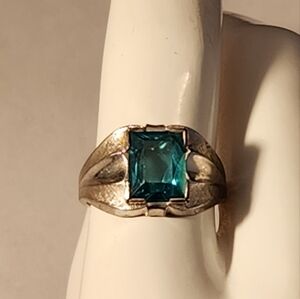 Silver and Blue Geometric Ring with Bezel Set Gemstone
